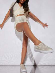 極簡風格一腳蹬運動鞋 - 香檳色 - 查看 1