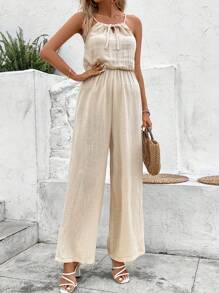 SHEIN Frenchy Tie Front Cami Jumpsuit Summer Casual - Apricot - View 4