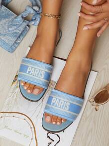 SHUZIA Da thuần chay Chóp giầy hình vuông Dép phẳng - Màu xanh lam - Xem 3