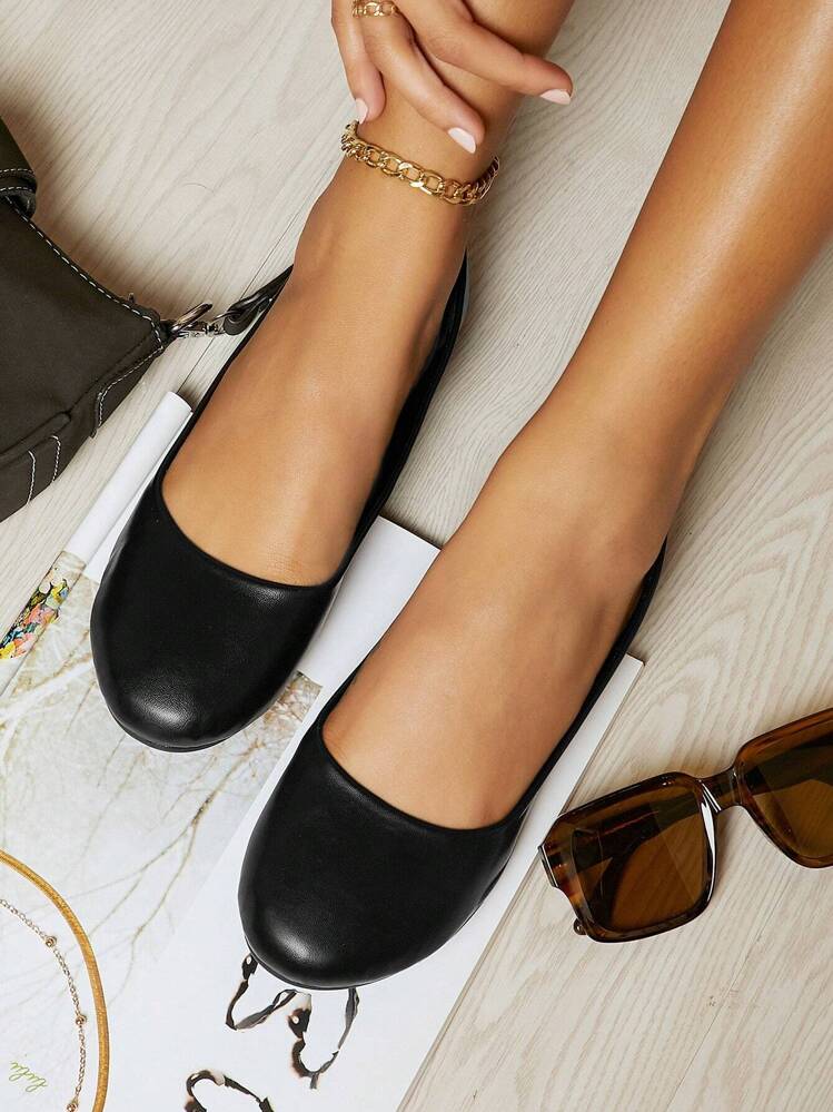 SHUZIA Faux Leather Slip On Ballet Flats SHEIN USA