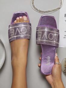 Pha lê Chóp giầy hình vuông Mặc vào Dép phẳng - Màu tím - Xem 3