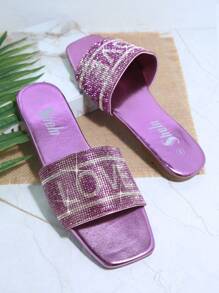 Pha lê Chóp giầy hình vuông Mặc vào Dép phẳng - Màu tím - Xem 4