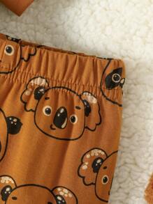 SHEIN Baby Boy Cartoon Graphic Sweatshirt & Sweatpants - Brown - View 5