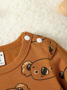 SHEIN Baby Boy Cartoon Graphic Sweatshirt & Sweatpants - Brown - View 6