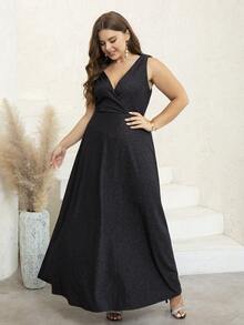 D&M Plus Draped Backless Party Dress - Black - View 2