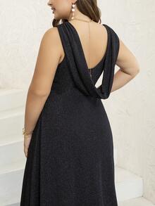 D&M Plus Draped Backless Party Dress - Black - View 4