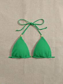 環鏈吊脖三角杯比基尼上衣 - 綠色 - 查看 1