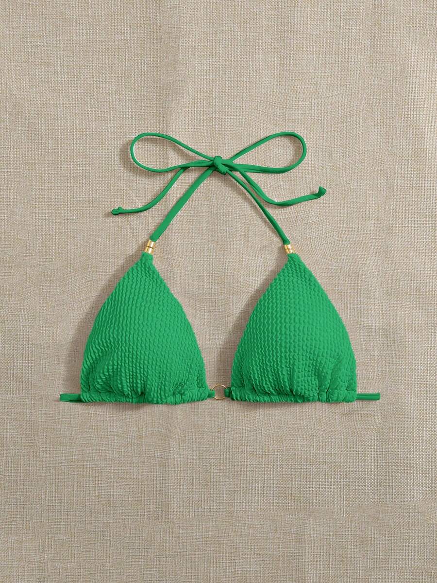 環鏈吊脖三角杯比基尼上衣 - 綠色 - 查看 1