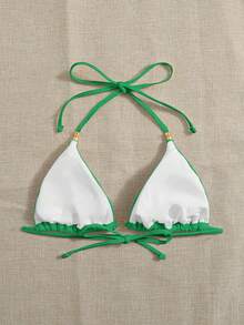 環鏈吊脖三角杯比基尼上衣 - 綠色 - 查看 2