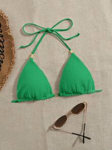 環鏈吊脖三角杯比基尼上衣 - 綠色 - 查看 3