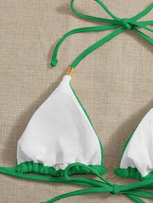 環鏈吊脖三角杯比基尼上衣 - 綠色 - 查看 4