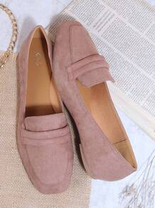 Faux Suede Slip On Loafers - Dusty Pink - View 2