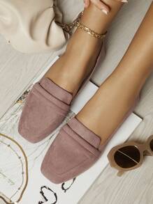 Faux Suede Slip On Loafers - Dusty Pink - View 3