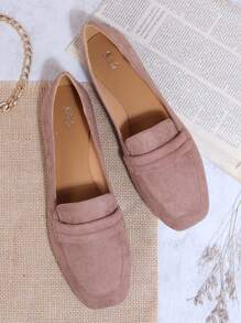 Faux Suede Slip On Loafers - Dusty Pink - View 4