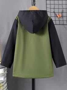 SHEIN Teenager Junge 1 Stück Mantel mit Kapuze, Buchstaben Grafik, Farbblock, Reißverschluss, Thermal Futter, - Verschiedenfarbig - Übersicht 2