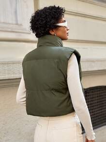 EURMUSE Zip Up Reversible Puffer Vest Coat - Army Green - View 2