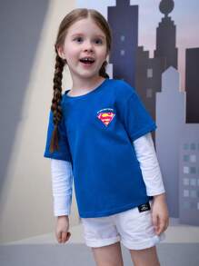 SUPERMAN X SHEIN Chica Joven Camiseta 2 en 1 con estampado de slogan - Multicolor - Ver 4