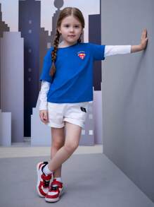 SUPERMAN X SHEIN Chica Joven Camiseta 2 en 1 con estampado de slogan - Multicolor - Ver 5