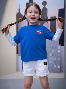 SUPERMAN X SHEIN Chica Joven Camiseta 2 en 1 con estampado de slogan - Multicolor - Ver 6