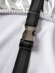 SHEIN Unity 金屬質感短款連帽衛衣 - 銀色 - 查看 5