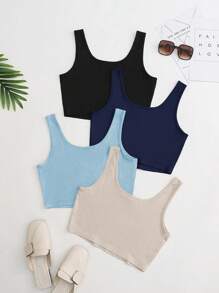 SHEIN Unity Áo ba lỗ ngắn cổ tròn ôm sát màu trơn đơn giản dành cho nữ, mùa hè - Nhiều màu - Xem 2