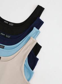 SHEIN Unity Áo ba lỗ ngắn cổ tròn ôm sát màu trơn đơn giản dành cho nữ, mùa hè - Nhiều màu - Xem 3