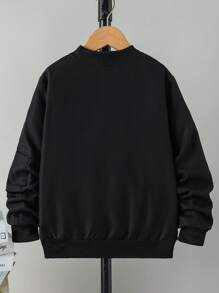 SHEIN Tween Boy Letter Patched Detail Zipper Bomber Jacket Without Hoodie - Black - View 2