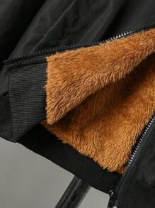 SHEIN Tween Boy Letter Patched Detail Zipper Bomber Jacket Without Hoodie - Black - View 3