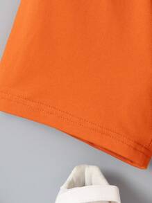 SHEIN Young Boys' 2pcs Elastic Knit Round Neck Striped Printed Short Sleeve T-Shirt And Sports Shorts, Dailylife Casual Wear, Summer - Multicolor - View 6