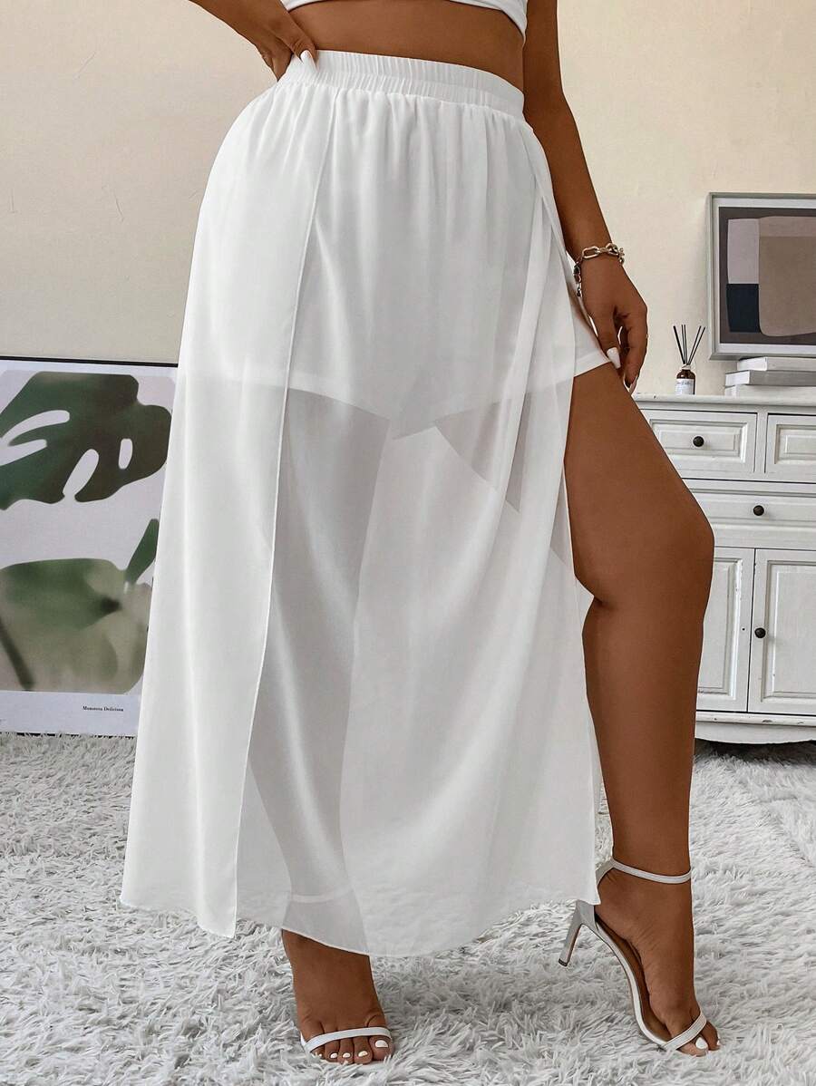 Celure Hơn Tách đùi Lưới Váy - trắng - Xem 1