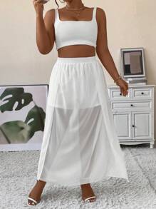 Celure Hơn Tách đùi Lưới Váy - trắng - Xem 6