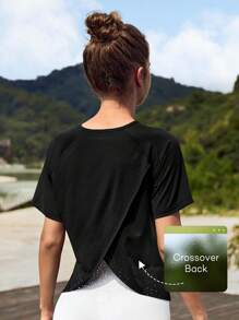 Lifespree Camiseta deportiva unicolor tulipán trasero de manga raglán - Negro - Ver 1