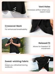 Lifespree Camiseta deportiva unicolor tulipán trasero de manga raglán - Negro - Ver 4