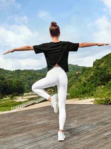 Lifespree Camiseta deportiva unicolor tulipán trasero de manga raglán - Negro - Ver 6