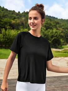 Lifespree Camiseta deportiva unicolor tulipán trasero de manga raglán - Negro - Ver 7