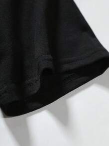 男士标语印花圆领短袖休闲宽松常规T恤 - 黑色 - 查看 3