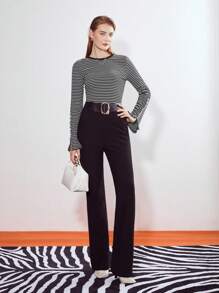 MOTF PREMIUM STRIPED BELL SLEEVE T-SHIRT - Black - View 8