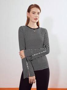 MOTF PREMIUM STRIPED BELL SLEEVE T-SHIRT - Black - View 6