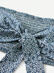 Soleia Ditsy Floral Print Tie Front Tube Top & Ruffle Hem Skirt - Dusty Blue - View 3