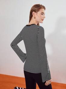 MOTF PREMIUM STRIPED BELL SLEEVE T-SHIRT - Black - View 7