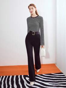 MOTF PREMIUM STRIPED BELL SLEEVE T-SHIRT - Black - View 9