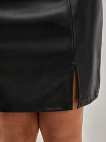 SHEIN Frenchy High Waist Split Hem PU Leather Skirt Winter Black Elegant - Black - View 5