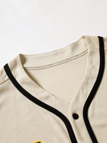 Manfinity Homme 男士標語圖案拼接邊襯衫&腰部抽繩短褲不帶T恤 - 卡其色 - 查看 3