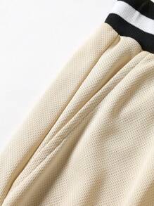 Manfinity Homme 男士標語圖案拼接邊襯衫&腰部抽繩短褲不帶T恤 - 卡其色 - 查看 4