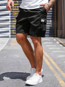 Manfinity 寬鬆男款字母拼貼短褲,有蓋口袋和抽繩腰部 - 黑色 - 查看 5