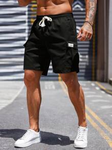 Manfinity 寬鬆男款字母拼貼短褲,有蓋口袋和抽繩腰部 - 黑色 - 查看 6