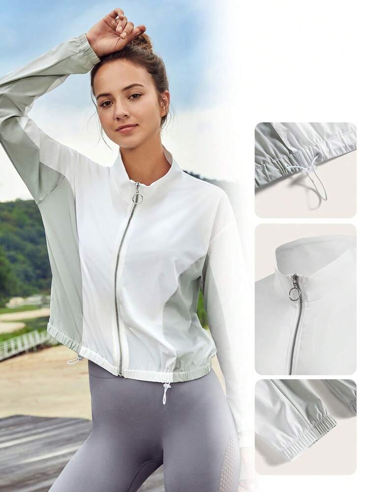 Zip Up Drawstring Hem Sports Jacket