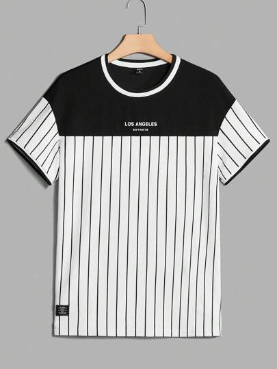 Guys Striped & Letter Graphic Drop Shoulder Tee