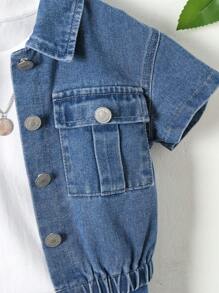 Young Boy Flap Pocket Denim Jacket & Jeans Without Tee - Medium Wash - View 6