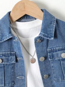 Young Boy Flap Pocket Denim Jacket & Jeans Without Tee - Medium Wash - View 7